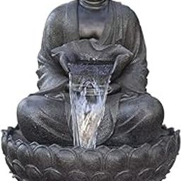 Shawshank Indoor/Outdoor Decor Water Fountain Big 4.6 feet Lotus Buddha Fiber Water Fountain for Farmhouse Decor Garden Patio Deck Porch - Yard Art Decoration Gift Gifting with LED Lights Water Pump-picture-9