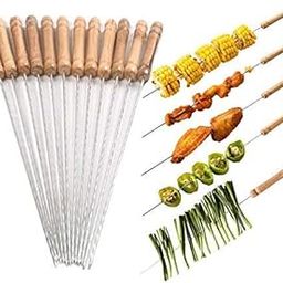KASUMBI Barbecue Skewers for BBQ Tandoor, Grill | Stainless Steel Stick with Wooden Handle, Pack of 12 (12 inches)-image-72