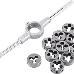 KANAbee Tap and Die Set 11PCS/Set External Threading Tool M6 M7 M8 M10 M12 Bearing Steel Threading Tool External Thread Tapping Tool Kit-13