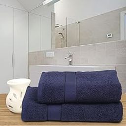 CREEVA 100% Turkey Cotton Premium Bath and Hand Combo Towels set of 2, Towel For Men Women 525 GSM, Toliya, Large Full size Bath towel Highly Absorbent, Super Soft, Quick Dry, Gym Hotel Spa Color -Navy-10