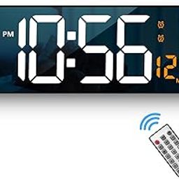 Abovsare Plastic Digital Wall Clock Large Display, 16.2 Inch Large Wall Clocks, Led Digital Clock With Remote Control /Automatic Brightness Dimmer Big Clock With Date Week Temperature (Orange)-picture-12