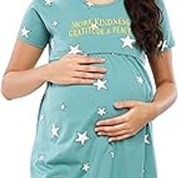 Women's Cotton Night Dress Floral Printed Maternity & Feeding Short Nighty Night Gown 5631-31