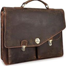 Vintage Leather Briefcase, 2 Front Pockets, Brass Hardware, Dark Brown Traveller Bag-picture-16