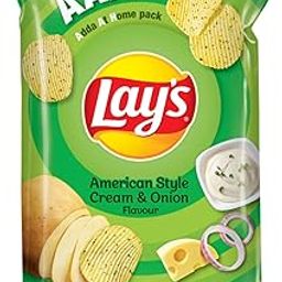 Lay's Potato Chips 82 Gram/115 Gram, American Style Cream & Onion Flavour, Crunchy Chips & Snacks (Weight May Vary)-image-42