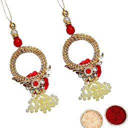 Buyent ® lumba rakhi for bhabhi set of 2 women bracelet set Handmade rakshabandhan rakhi for bhabhi Sister in law with Roli Tilak-image-84