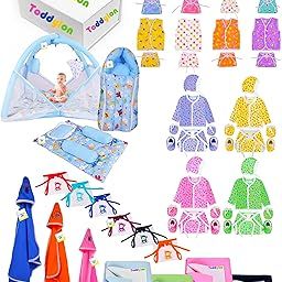 Toddylon 56 PCS Newborn Baby Gift Set | All-in-One Infant Essentials Combo Kit with Mattress, Dry Sheets, Jhablas, Nappies & More | Unisex Baby Care Pack (Multi-Colour) (Blue-3)-9