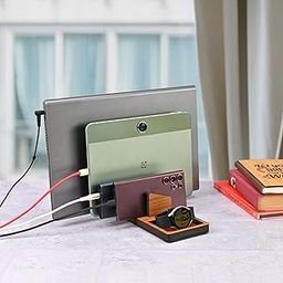 Gift Kya De Laptop Stand, Tablet Stand, Mobile, and Power Bank, All in One Multi Device Charging Station and Organizer, Wooden Vertical Laptop Stand Holder - Dark Wood-30