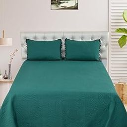 BREVARD Luxury & Premium Glace Cotton Floral Printed Bed Cover Bublle Lace Frill Border - 2 Pillow Covers All Season Ultrasonic Lightweight Bedspread (King Size - 90x100 Inches, Green)-16
