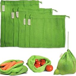 NECAVU 100% Cotton Set of 6 Fridge Drawstring Bags | Eco-Friendly Natural Vegetables Storage Mesh Net for Fridge | Multi-Purpose Cotton Mesh Bag (Neem Green)-26