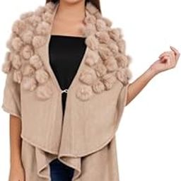 MANRA Women V-Neck Woolen Fur Ball Solid Poncho Shrug for winter (SC 81)-23