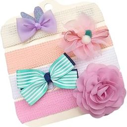 SYGA 4 Piece Baby Headband Set, Stretchable Handmade Nylon Bow and Flower Headdress for Newborn Infant Toddlers Kids-0-3 Years-Three ball yarn flower pattern-picture-15