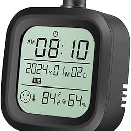 VLEJEARI Digital Alarm Clock Battery Clock Travel Clock Calendar Alarm Clock Desk Clock Shower Room Clock Wall Clock Clock with Thermometer Hygrometer (Black)-image-25