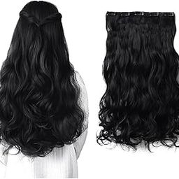 Silky Soft Curly Wavy Hair Extensions for Women and Girls | 5 Clip Hair Extensions to Add Volume and Length | Natural Black Color-14