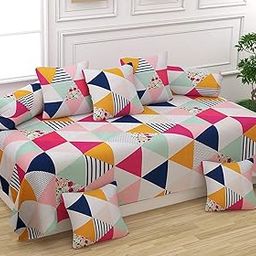 Glace Cotton Diwan Set Covers 8 Pcs (1 Bedsheet 2 Bolsters and 5 Cushion Covers, Multicolor, Full)-image-50