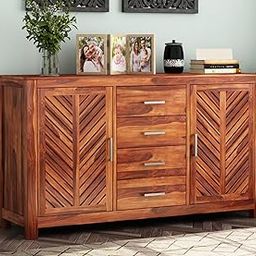 Shyama Home Style Solid Sheesham Wood Sideboard Cabinet - Elegant Free-Standing Movable Chest of Drawers with 4 Drawers & 4 Shelf storag for Stylish Living Room (Ferna,Honey)-image-71