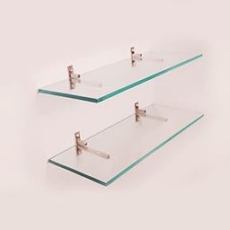 MAISSON Multi Purpose Glass Shelves Wall Mount Shelf for Bathroom Bedroom Living Room Office and Kitchen Brass Finish Transparent Dimension: 6" L x 18" H Inches Pack of 2 WS 012-15