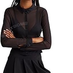 MESH Slim Fit Top Polo Collar Button Cardigan for Women-image-47