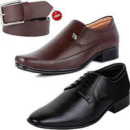 Attractive Formal Shoes/Party Shoes/ 2 Shoes Combo with Free Belt for Men and Boys (BAZAAR8807_VTR-301-Blk) Multicolor-13