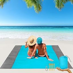 SKYLUME® Sand Free Beach Blanket 210T Polyester,Beach Mat Waterproof Sandproof for 2-7 Adults,Oversized 55'X69' Lightweight Pocket Blanket for Travel,Camping,Hiking,Music Festivals (Blue 69X82)-image-98