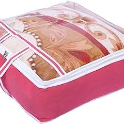 Kuber Industries Blanket Cover | Non-Woven Blanket Cover | Zipper Storage Bag for Blanket Organizer with Top Transparent Window | Extra Large | Extra Large | Pink, 53 Cm, 22 Cm-18