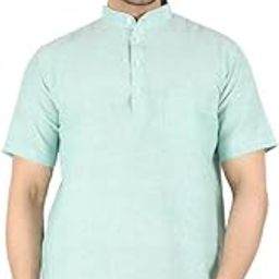 LatestPlus Men's Cotton Blend Fabric Solid Half Sleeve Short Kurta | LPA-SKLB-P-image-7