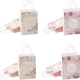 NEEYATI Floral Thank You Gift Bags with Handles, White and Gold Design, Pack of 4-image-19