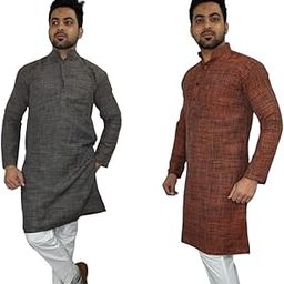 Men's Pure Cotton Blend Solid Full Sleeve Front Button Work Straight Kurta Pack of 2 (Multicolor)-picture-15