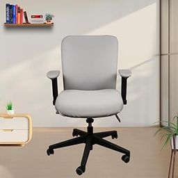 ELEGANTA Polyester Blend Lycra Solid Grey Office Chair Cover with Armrest Cover Stretchable Removable Washable Cover (Set of 1)-0