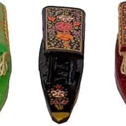 Classic Kashmiri Paper Mache Multi Coloured Flowered Boats - Set of 3-image-66