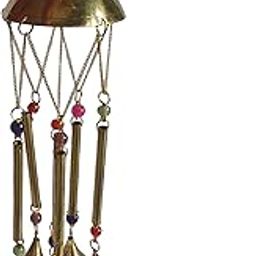 Brass Wind Chimes with 6 Brass Pipes and six Bells for Positive Energy, Decorative Outdoor/Indoor Hanging Bells Good Luck Chimes for Home Balcony and mandir Decoration [Golden]-image-92