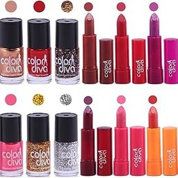 Color Diva Expression Nail Paint And Color Addiction Lipstick Set of 12 (GC551), Matte Finish - Multicolor-19