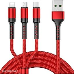 Alitayee 3 in 1 Multi Charging Cable with USB to Micro, USB Type C, Light-ning Pin, Compatible with Oppo, Vivo, Xiaomi, Samsung, iPhone, iPad Pro & Car Charging, 1 M, by Marchpower.-image-51