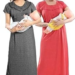 Nursing Maternity Feeding Nighty for Womens/Girls (Combo of 2)-10
