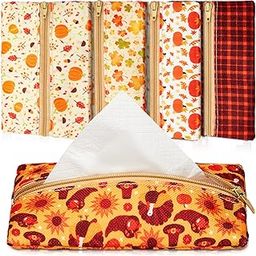 Sherr 5 Pieces Tissues Purse Pocket Tissue Holder Reusable Travel Tissue Pouch Fabric Zipper Enclosed Small Size Leaves Pattern Tissue Holder for Purse Coins for Fall, 5.25 x 3 Inches (Autumn Style)-18
