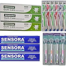 Sensora Combo Pack | 3 Sensora, 3 Gumcare, 6 Free Brushes, 4 Tongue Cleaners | Sensitivity and Cold Relief, Dry Mouth, Soothing, Freshness, Fresh Breath, Moisturizing, Plaque and Bad Breath Control-picture-6