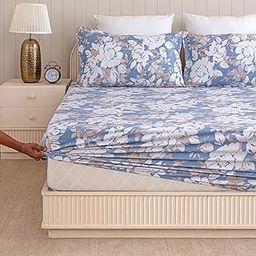 HOMEMONDE 210 TC Premium Cotton Fitted Bedsheet for King Size Bed – Blossom Haze Design – Soft & Durable with 2 Matching Pillow Covers (84 x 78 Inch)-image-24