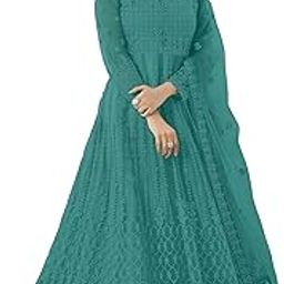 Women Long Gown, Net with Ultra Satin Inner Ethnic Flared Gown for Girl's/Women's Semi Stitched Gown-image-38