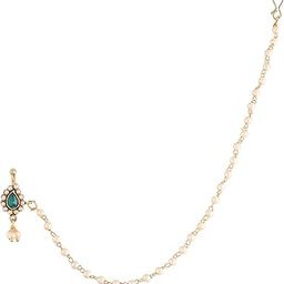 Gold Plated Traditional Ethnic Bridal Nose Ring/Nath without piercing with Pearl Chain Encased with Pearl Stone for Women/Girls (NL35)-6