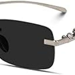 Mc Stan Rimless Men and Womens Sunglasses | Retro Luxury Gold Metal | Frameless Rectangle | Leopard Arms | Colored Lens Sun Glasses-38