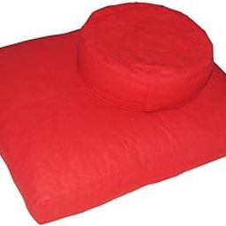Oscar Home Round Zafu & Zabuton Meditation Yoga and Mat Cushion Combo Filled with Buckwheat Hulls (Red).-image-1