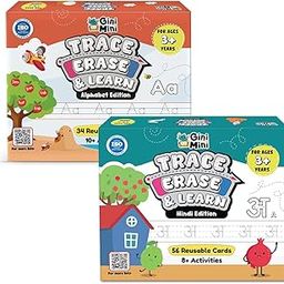 GiniMini Trace Erase & Learn Combo – Hindi & English Pre-Writing Activity Kits for Kids Ages 3–6 | 124 Rewritable Cards | Swars Alphabet Tracing, Counting, Play-Doh, Rhymes | Educational Gift Set-image-46