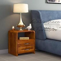 RATANDHARA FURNITURE Solid Sheesham Wood Fisher Wooden Bedside Table Set of 2 for Bedroom | Wooden Nightstand Lamp Table with 2 Drawer & Shelf Storage| Honey Finish-24