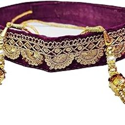 Women's Purple (Faalsa) Kamarband (Bridal Belt) with Curved Design Embroidery (Adjustable) width 4cm /Waist Hip Belt/Lehnga Belt-image-68