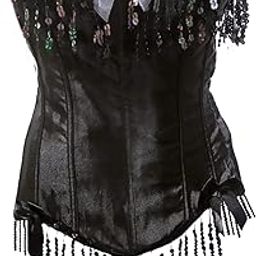 Black Satin Sequin Overbust Corset Top Size 2XL-image-13
