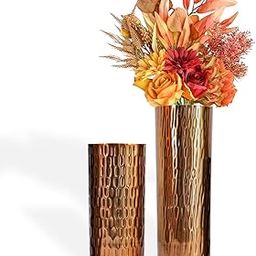 Ekhasa Unbreakable Metallic Gold Flower Vase for Home Decor | Aesthetic Vase Gift for Wedding, Housewarming, Parties | Decorative Metal Vase for Living Room, Dining Table, Office (Set of 2)-image-4