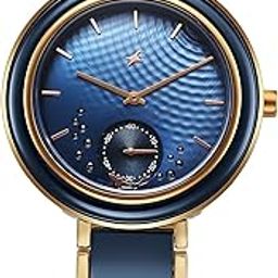 Oceanyx - Ceramic Quartz Blue Round Dial Women's Watch | Brass Solid Links Material | Multi Color Band - 6315KD01-image-2