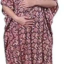Floral Cotton Maternity Kaftan/Maxi Nighty/Free Size/Feeding/Nursing/Zipper/Drawstring-image-92