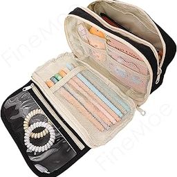 FINEMOE Large Capacity 9-Layer Canvas Pencil Pouch for Girls & Boys, Multipurpose Aesthetic Pouch for Stationery Items, Makeup, Accessories, College Essentials for Students, Gift for Kids (Black)-18