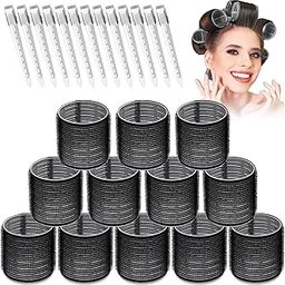 Kriviya Jumbo Rollers Hair Curlers 24 Pcs Set with 12Pcs Jumbo Large Hair Rollers and 12 Pcs Hair Clips for Long Medium Hair Volume (Black)-10
