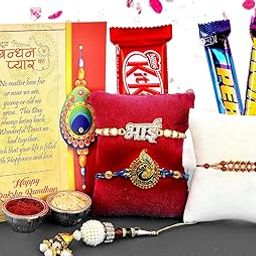 Set of 4 Rakhi for brother with Gift Set Chocolates, Set of 4 Rakhi for brother Combo,Rakhi gift for brother,Rakhi for brother with gift,Greeting Card,Roli, Chawal, Chandan, Misri Combo-image-17